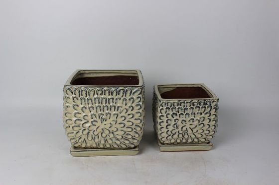8 Inch 6 Inch Ceramic Indoor Pots Square With Saucer Glazed