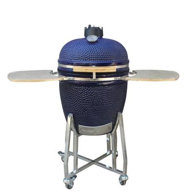 Ceramic 22 Inch Kamado Grill Outdoor Charcoal Navy Color 57cm With Cart And Side Tables