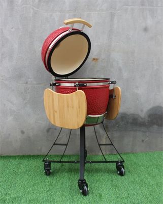17 Inch Ceramic Kettle BBQ Royal Red Color 44cm With Cart And Side Tables
