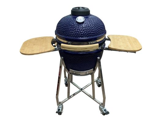 Ceramic 18 Inch Kamado Grill Blue Color 48cm With Cart And Side Tables