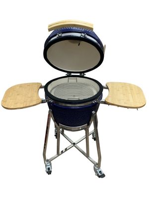 Ceramic 18 Inch Kamado Grill Blue Color 48cm With Cart And Side Tables