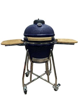 Ceramic 18 Inch Kamado Grill Blue Color 48cm With Cart And Side Tables