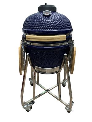 Ceramic 18 Inch Kamado Grill Blue Color 48cm With Cart And Side Tables
