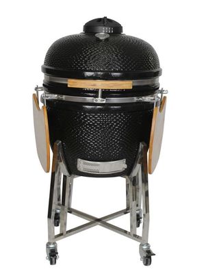Ceramic Outdoor 24 Inch Kamado Grill Charcoal Black Color 61cm With Cart And Side Tables