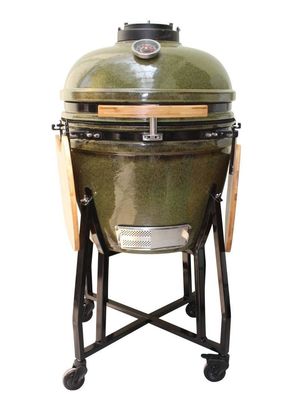 Ceramic Kamado Grill 23 Inch Outdoor Charcoal Tropical Green Color 59cm With Cart And Side Tables