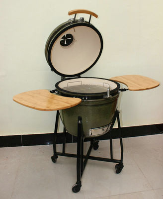 Ceramic Kamado Grill 23 Inch Outdoor Charcoal Tropical Green Color 59cm With Cart And Side Tables