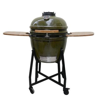 Ceramic Kamado Grill 23 Inch Outdoor Charcoal Tropical Green Color 59cm With Cart And Side Tables
