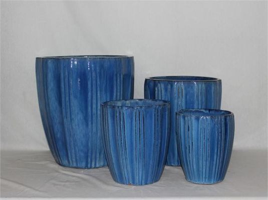 4 Glazed Coloured Ceramic Garden Pots High Fired Round Shape