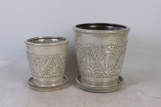 Saucer Glazed Ceramic Indoor Pots 6 Inch And 8 Inch