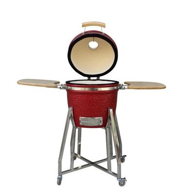 Kamado 15 Inch Charcoal Ceramic Smoker Red Color 39cm With Cart And Side Tables