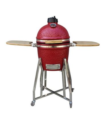 Kamado 15 Inch Charcoal Ceramic Smoker Red Color 39cm With Cart And Side Tables