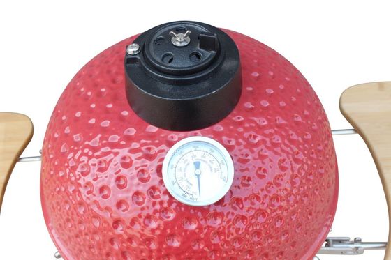Stainless Steel Ceramic 15 Inch Kamado Grill Red Color 39cm With Cart And Side Tables