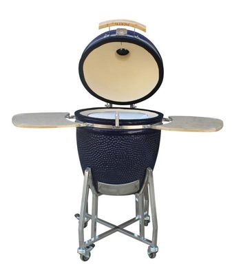 Ceramic 22 Inch Kamado Grill Outdoor Charcoal Navy Color 57cm With Cart And Side Tables
