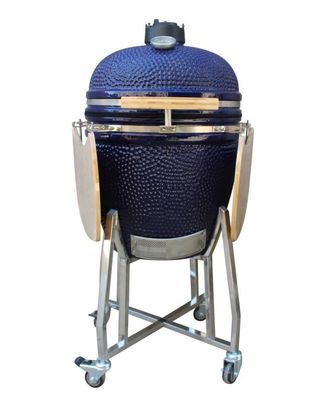 Ceramic 22 Inch Kamado Grill Outdoor Charcoal Navy Color 57cm With Cart And Side Tables