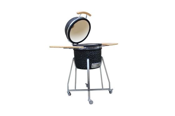 Outdoor Shiny Black Color 15 Kamado Style Ceramic Grill 39cm With Cart And Side Tables