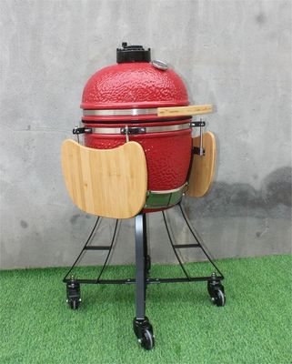 17 Inch Ceramic Kettle BBQ Royal Red Color 44cm With Cart And Side Tables