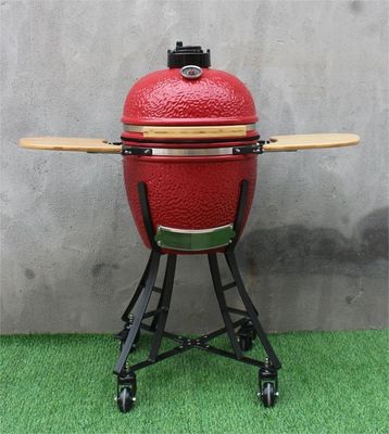 Royal Red Color 44cm Ceramic Kamado Grill 17 Inch With Cart And Side Tables