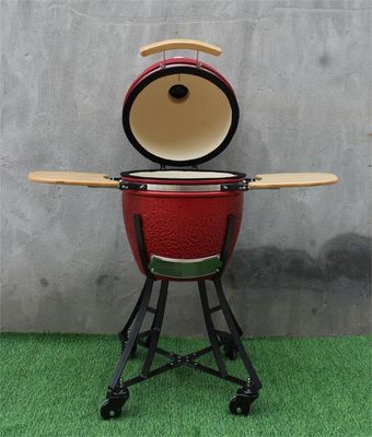 17 Inch Ceramic BBQ Kamado Royal Red Color 44cm Kitchenware Black Coated Iron