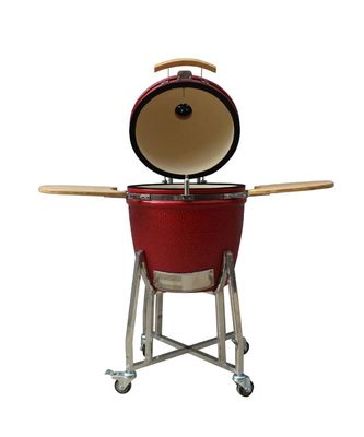Red Color Ceramic Kamado Grill  22 Inch Outdoor Charcoal Heat Resistant Mullite