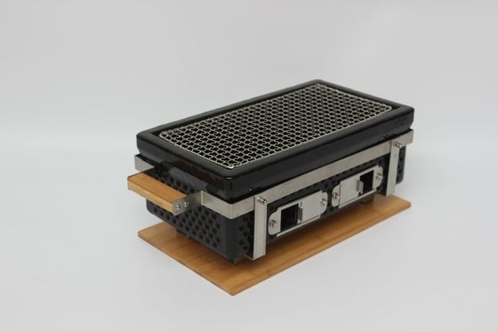 Ceramic Charcoal BBQ Grill Hibachi Grill Rectangle In Black Color